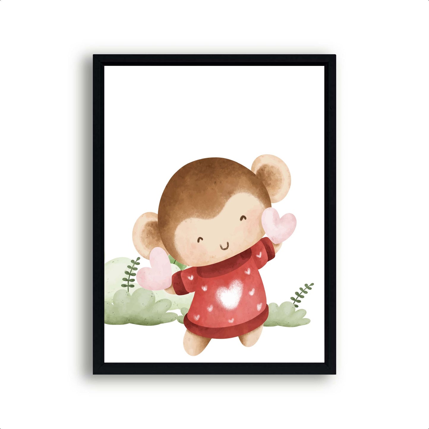 Aquarel aapje met hartje - Dieren