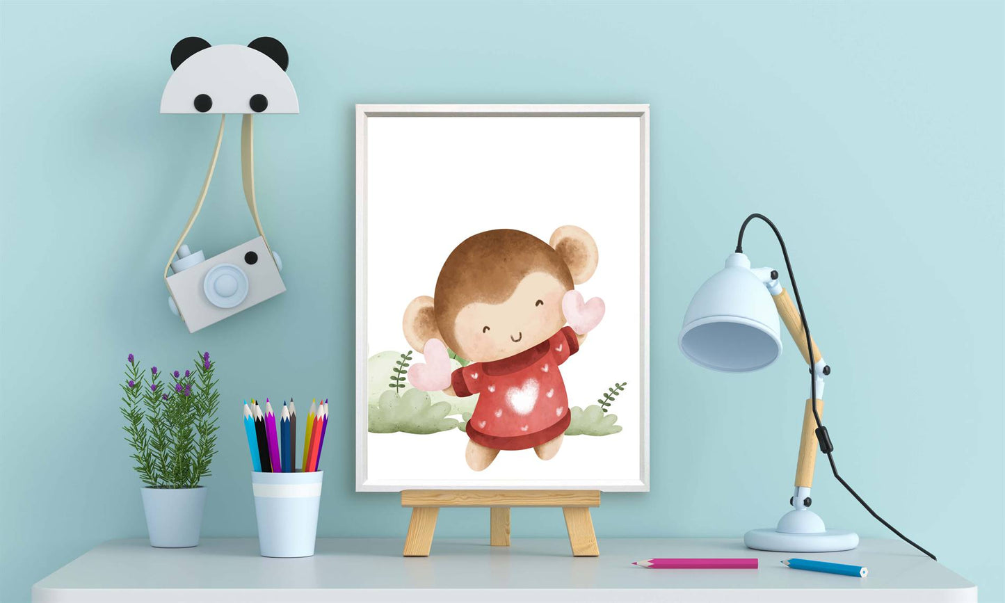 Aquarel aapje met hartje - Dieren
