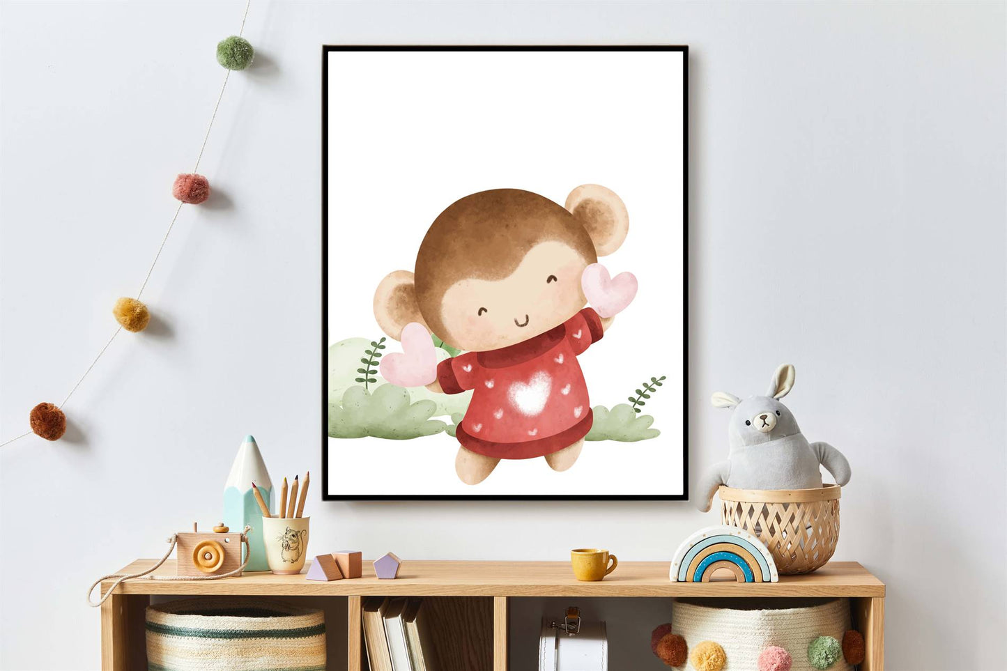Aquarel aapje met hartje - Dieren