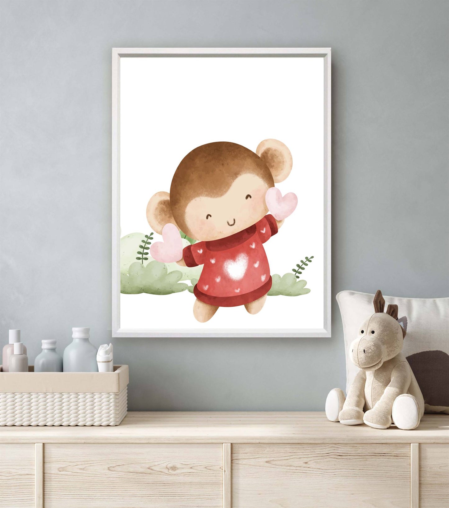 Aquarel aapje met hartje - Dieren