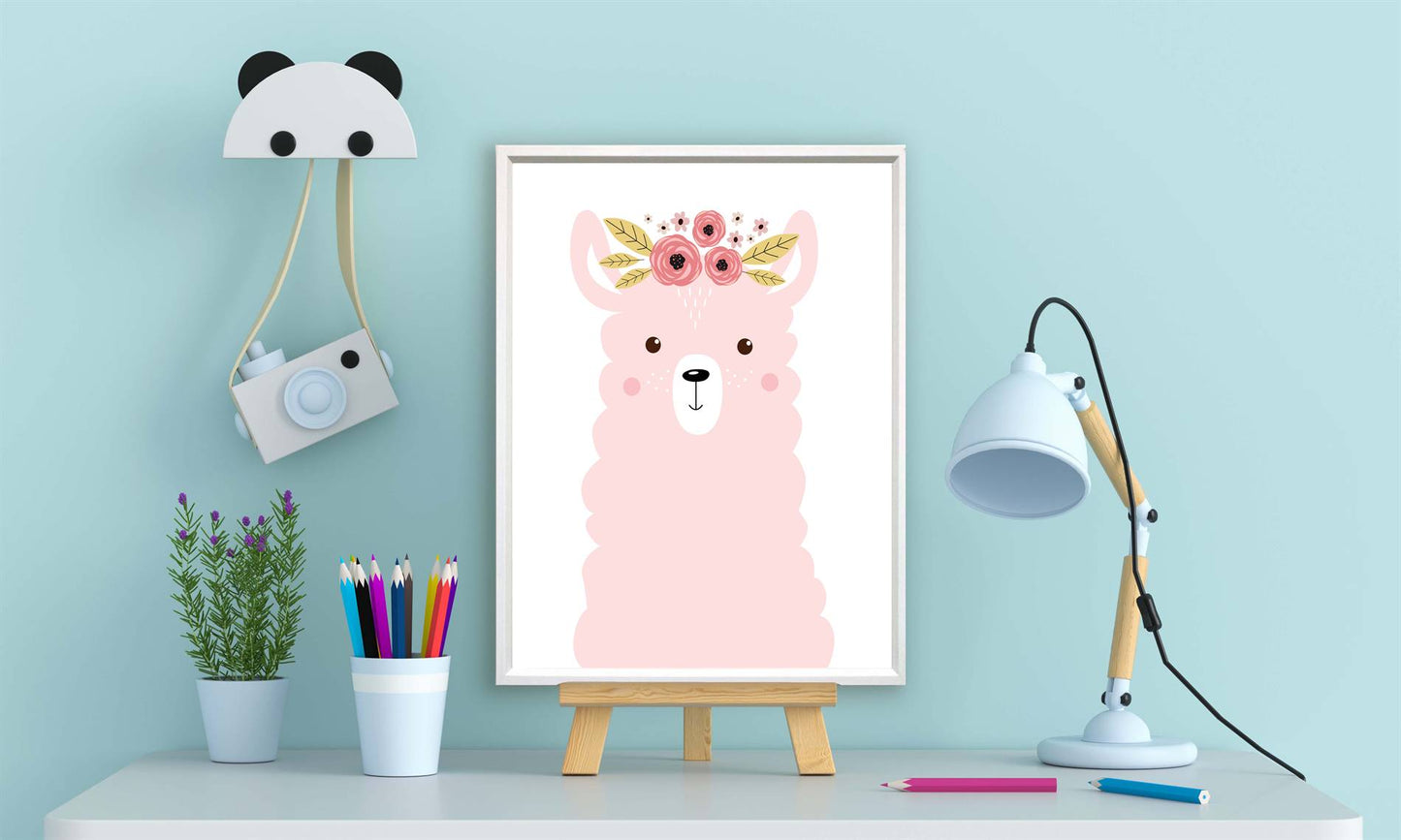 Lieve dieren roze alpaca met bloemetjes - Roze