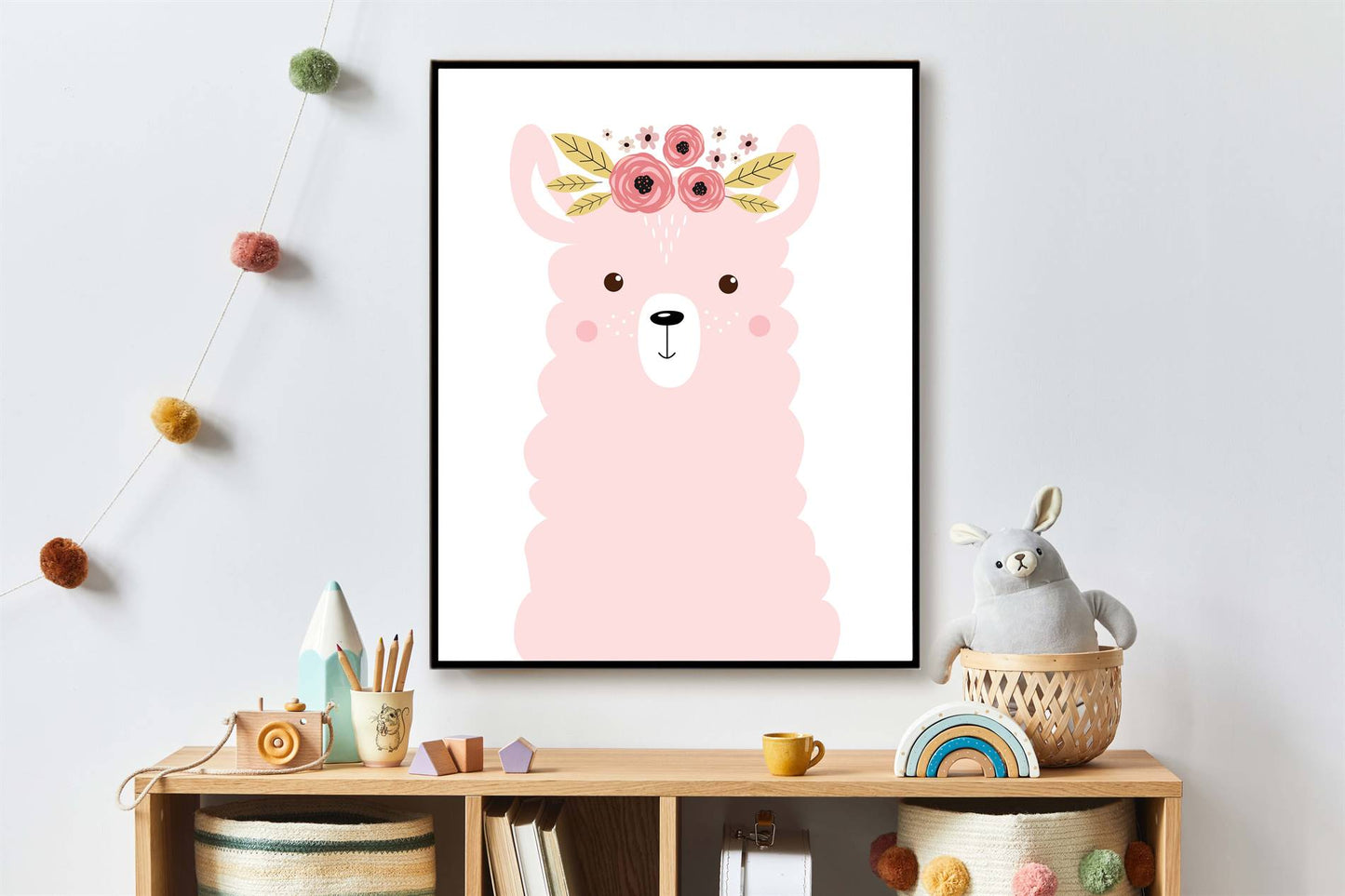 Lieve dieren roze alpaca met bloemetjes - Roze