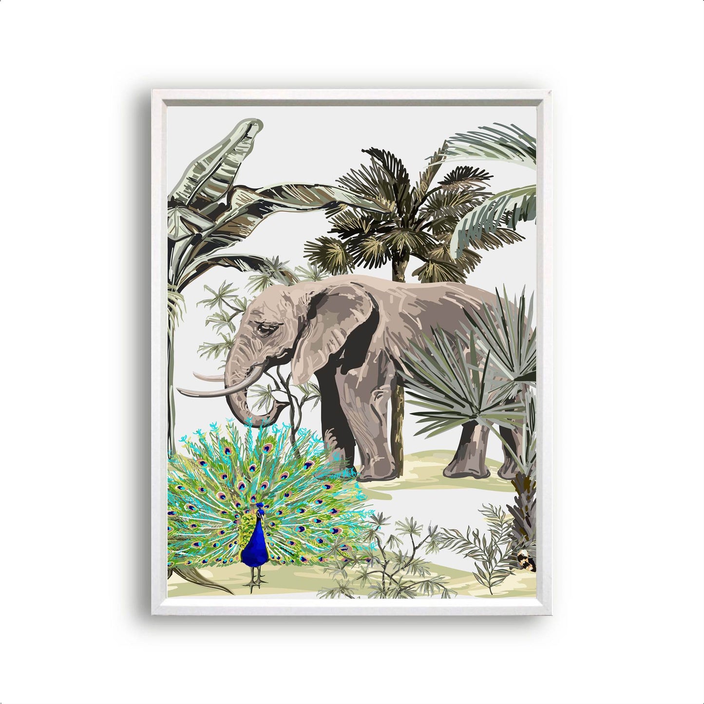 Jungle Olifant en Pauw Aquarel / Waterkleur Midden - Jungle Dieren