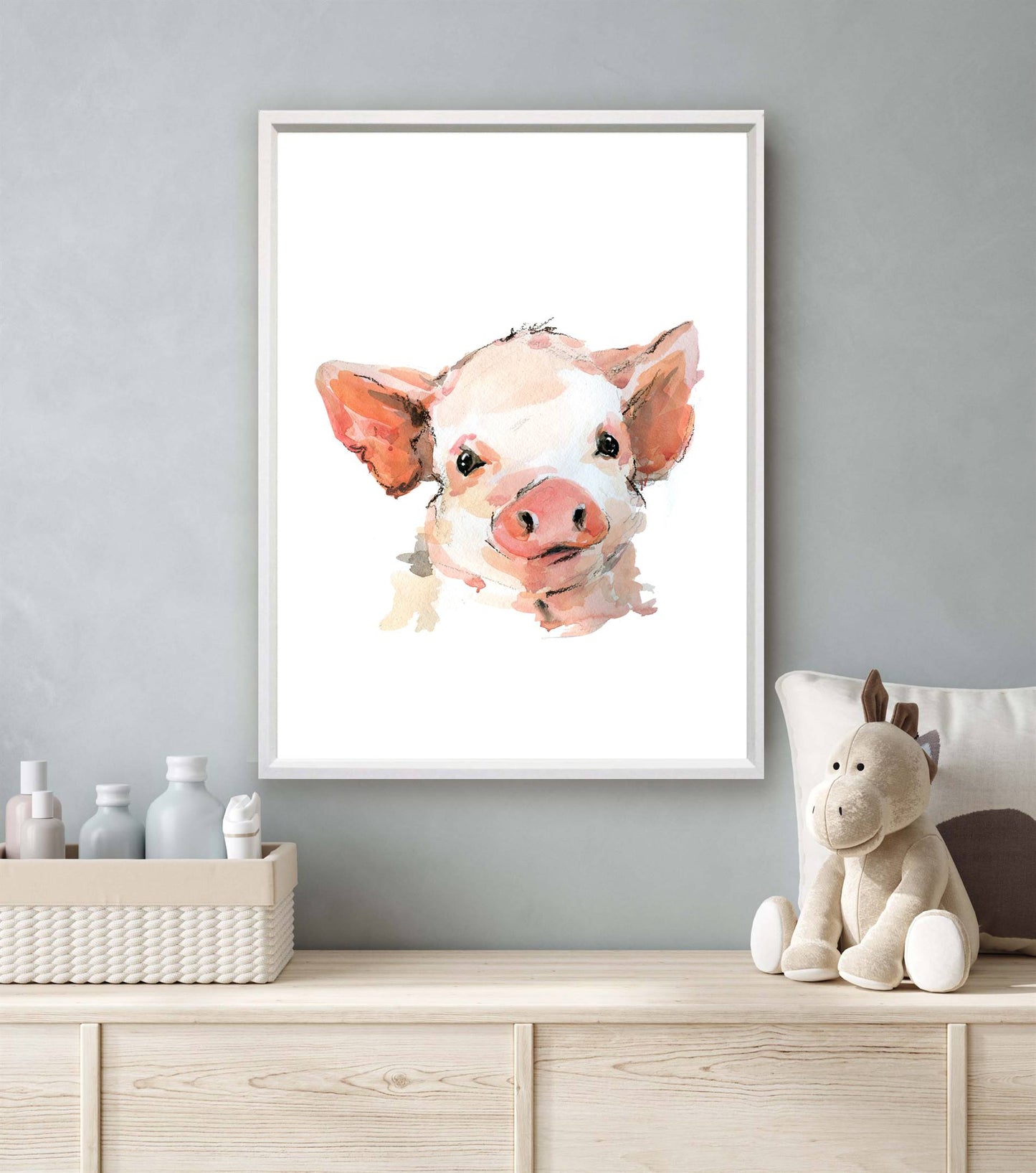 Aquarel dieren biggetje / big - Bos en boerderij