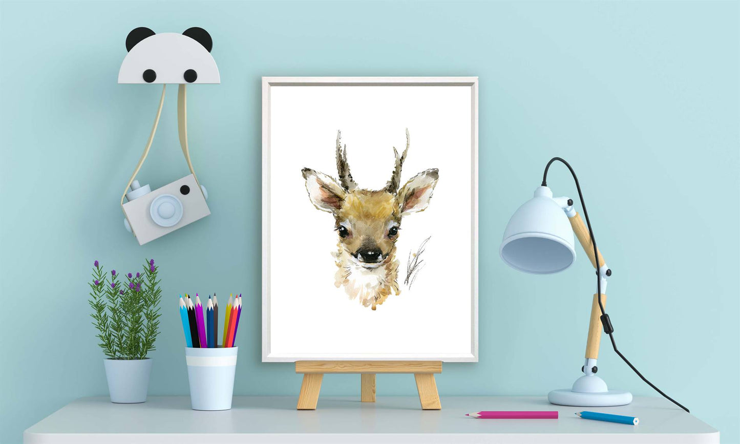 Aquarel dieren hertje - Bos en boerderij
