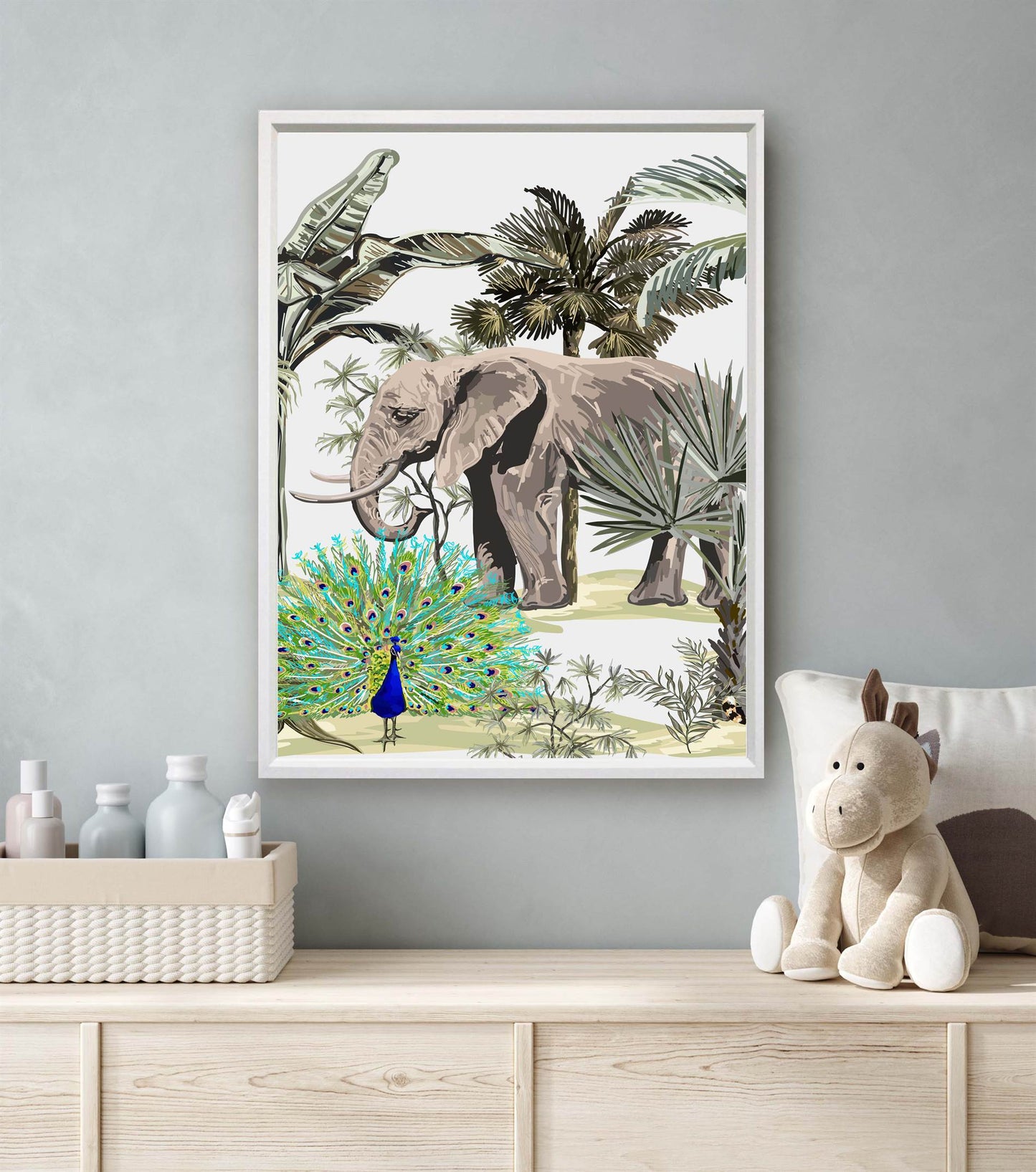 Jungle Olifant en Pauw Aquarel / Waterkleur Midden - Jungle Dieren