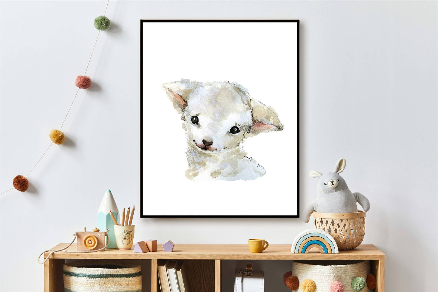 Aquarel dieren schaapje / lammetje - Bos en boerderij