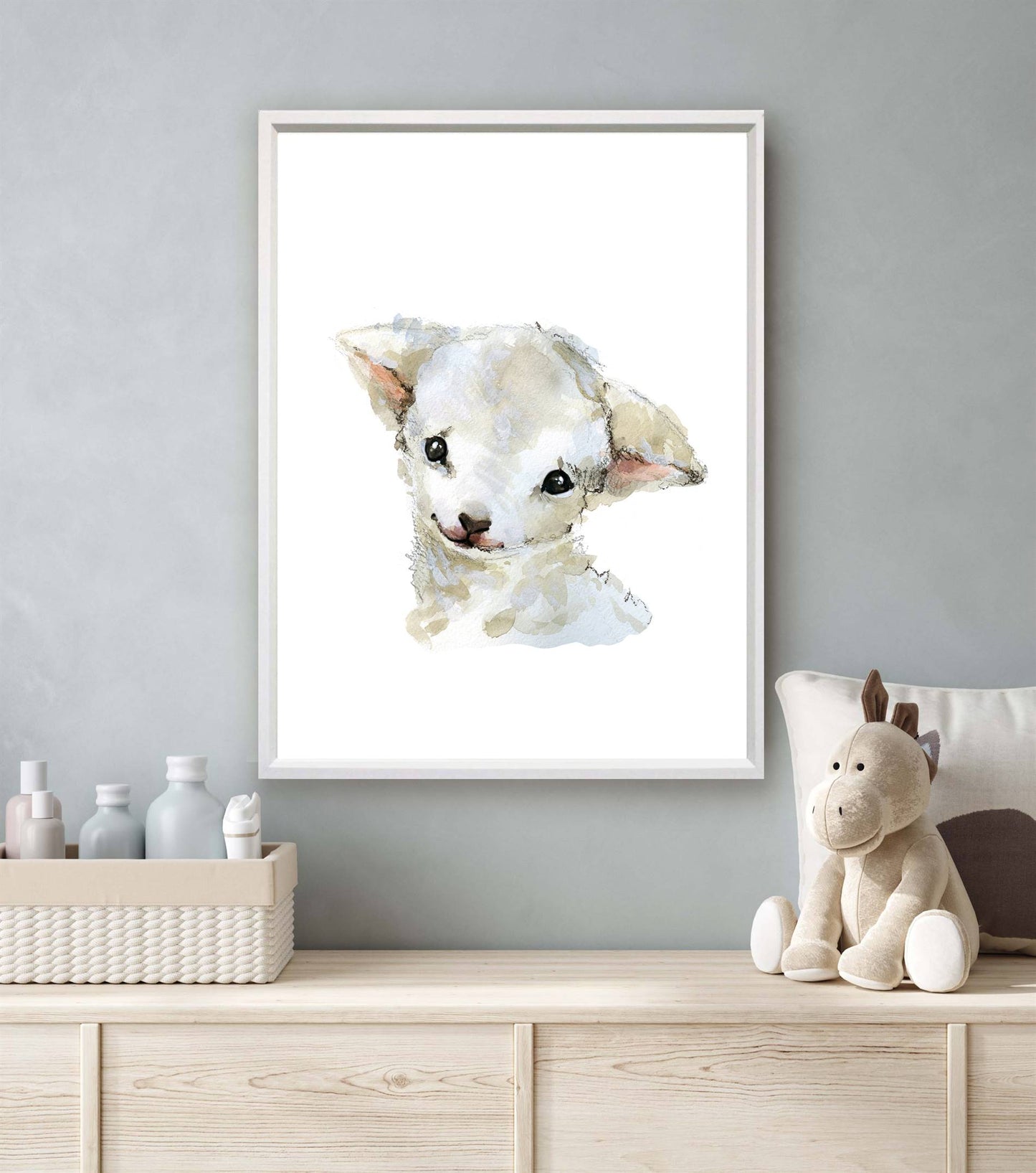 Aquarel dieren schaapje / lammetje - Bos en boerderij