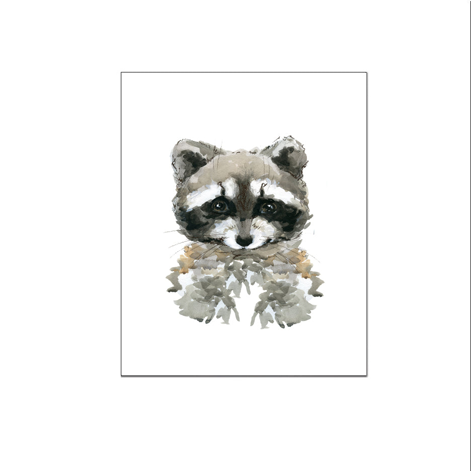Aquarel dieren wasbeer - Bos en boerderij