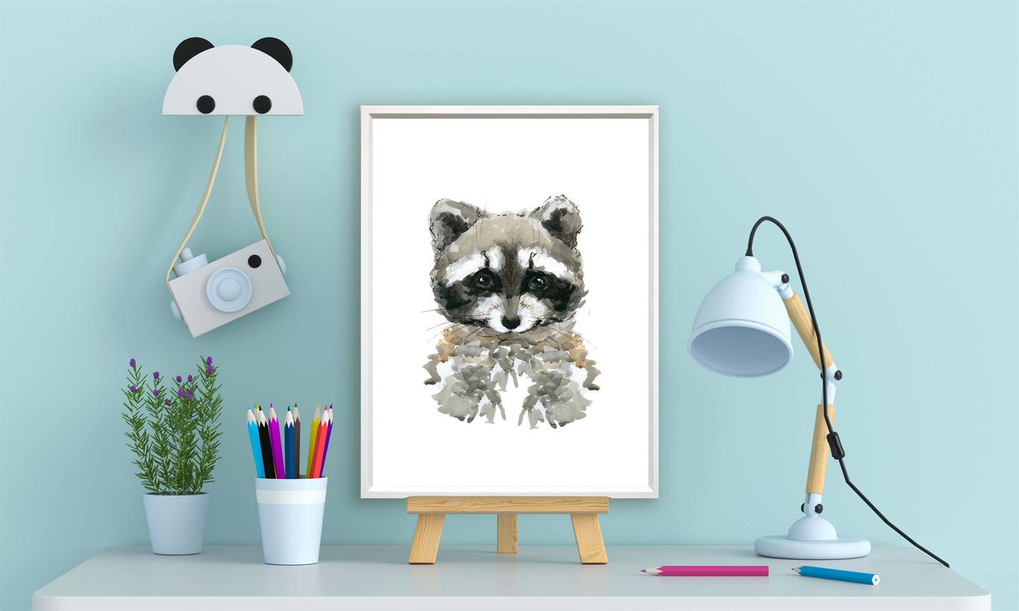 Aquarel dieren wasbeer - Bos en boerderij
