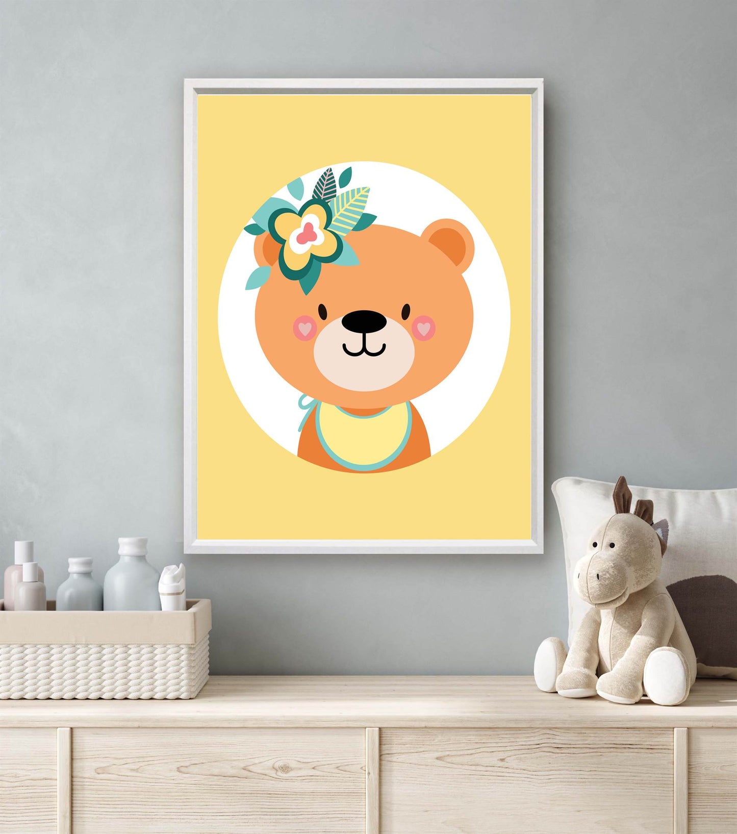 Lieve beer met bloemetjes geel - Dieren met bloemetjes