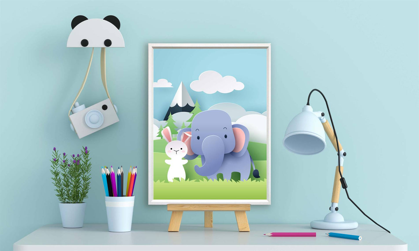 Dieren van papier konijntje en olifant links - Dieren