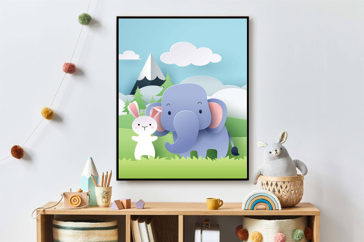 Dieren van papier konijntje en olifant links - Dieren