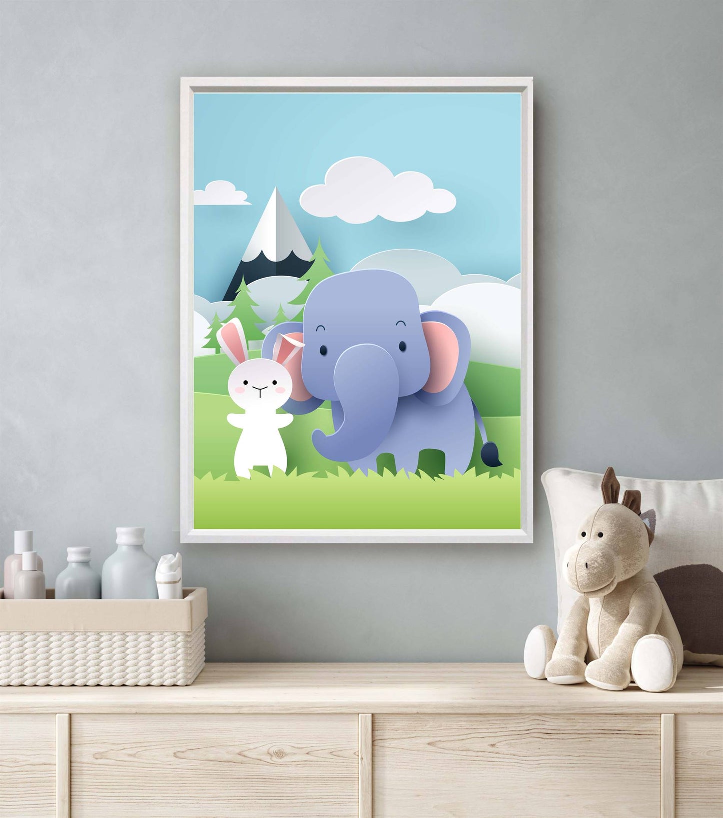 Dieren van papier konijntje en olifant links - Dieren