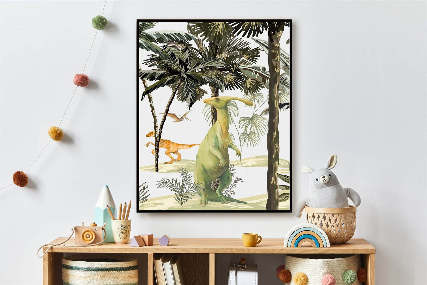 Jungle Dinosaurs Raptor en Dino Aquarel / Waterkleur Links - Dinosaurus Poster