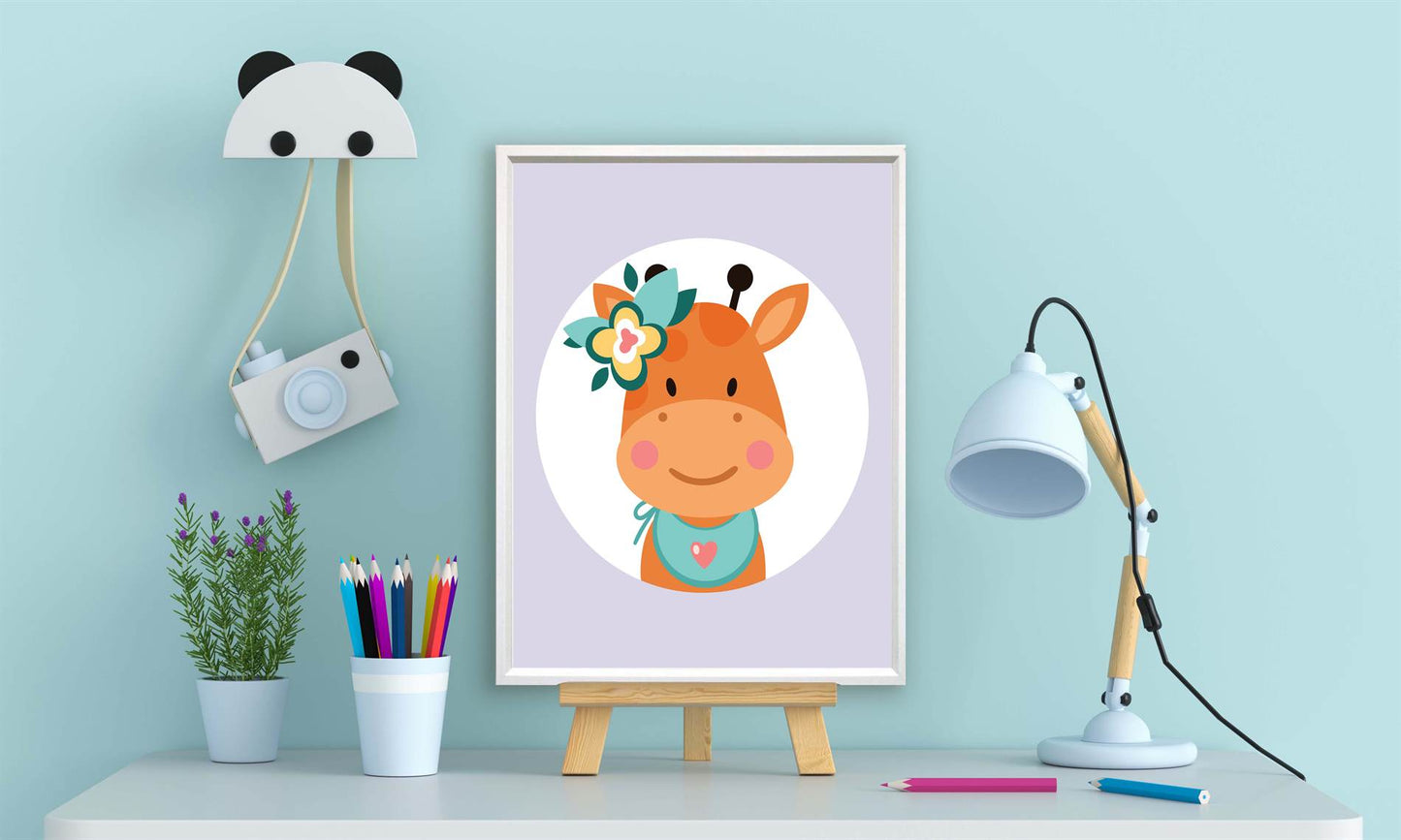 Lieve giraf met bloemetjes paars - Dieren met bloemetjes