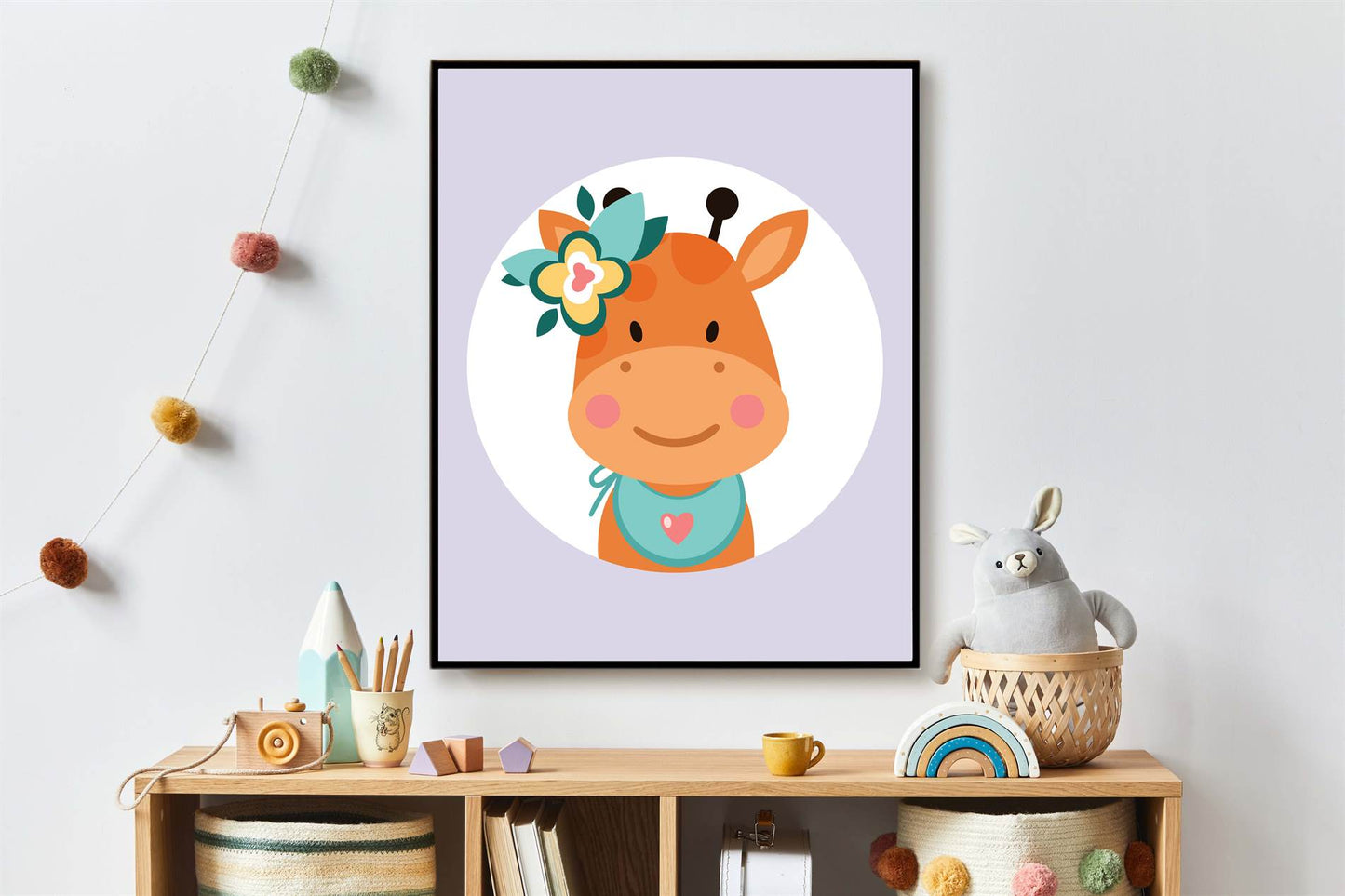 Lieve giraf met bloemetjes paars - Dieren met bloemetjes