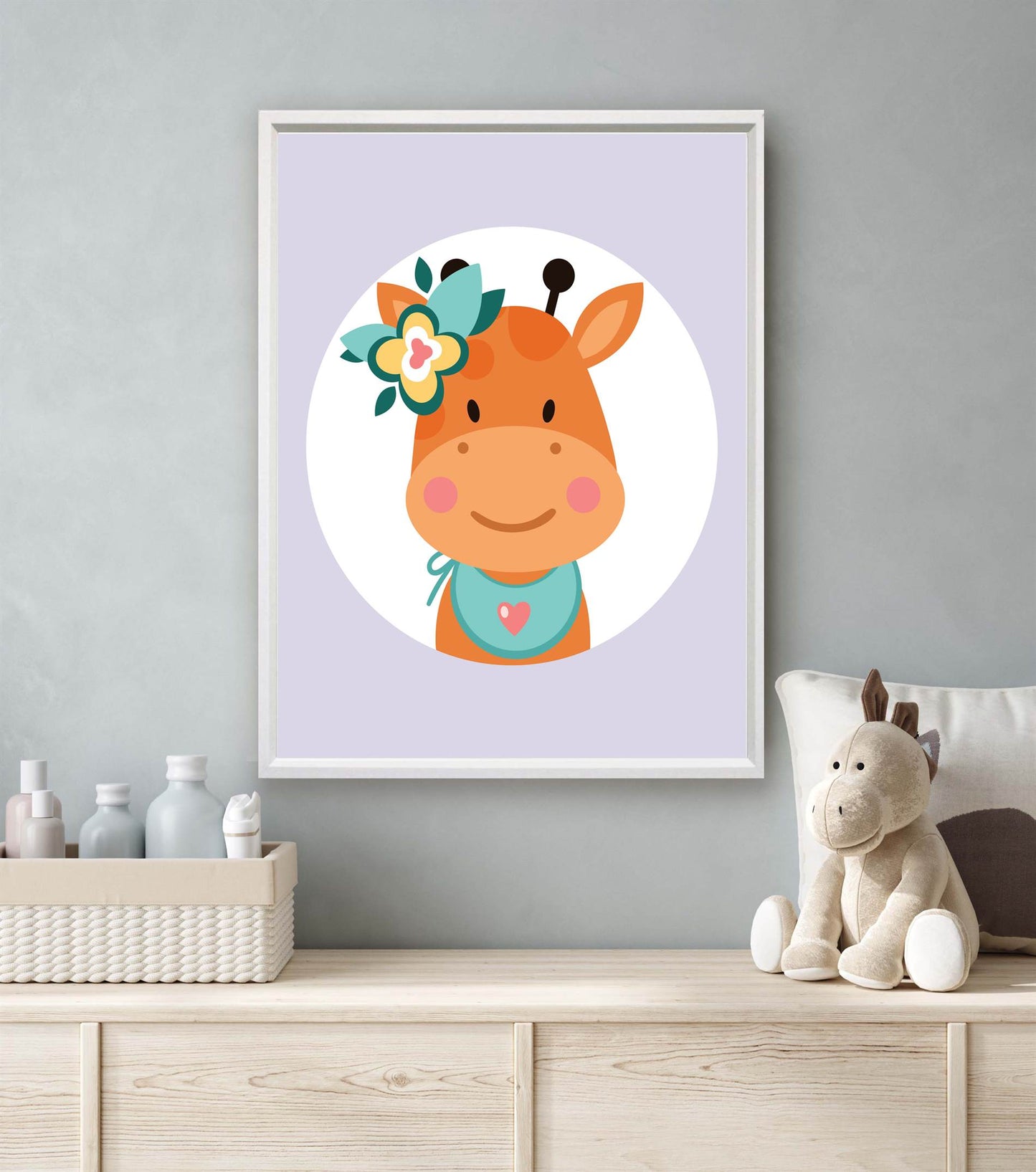 Lieve giraf met bloemetjes paars - Dieren met bloemetjes