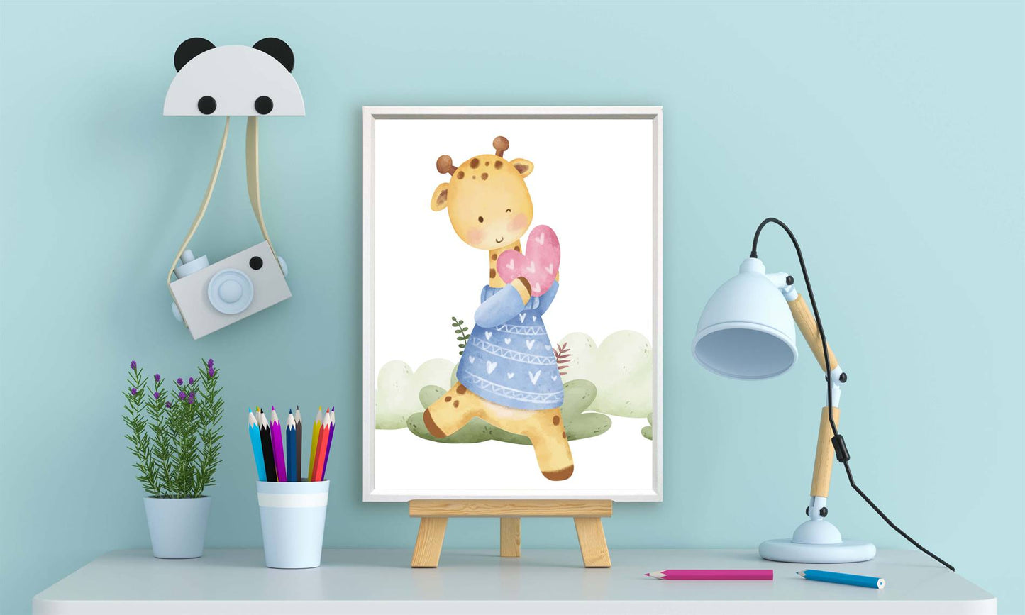 Aquarel giraf met hartje - Dieren