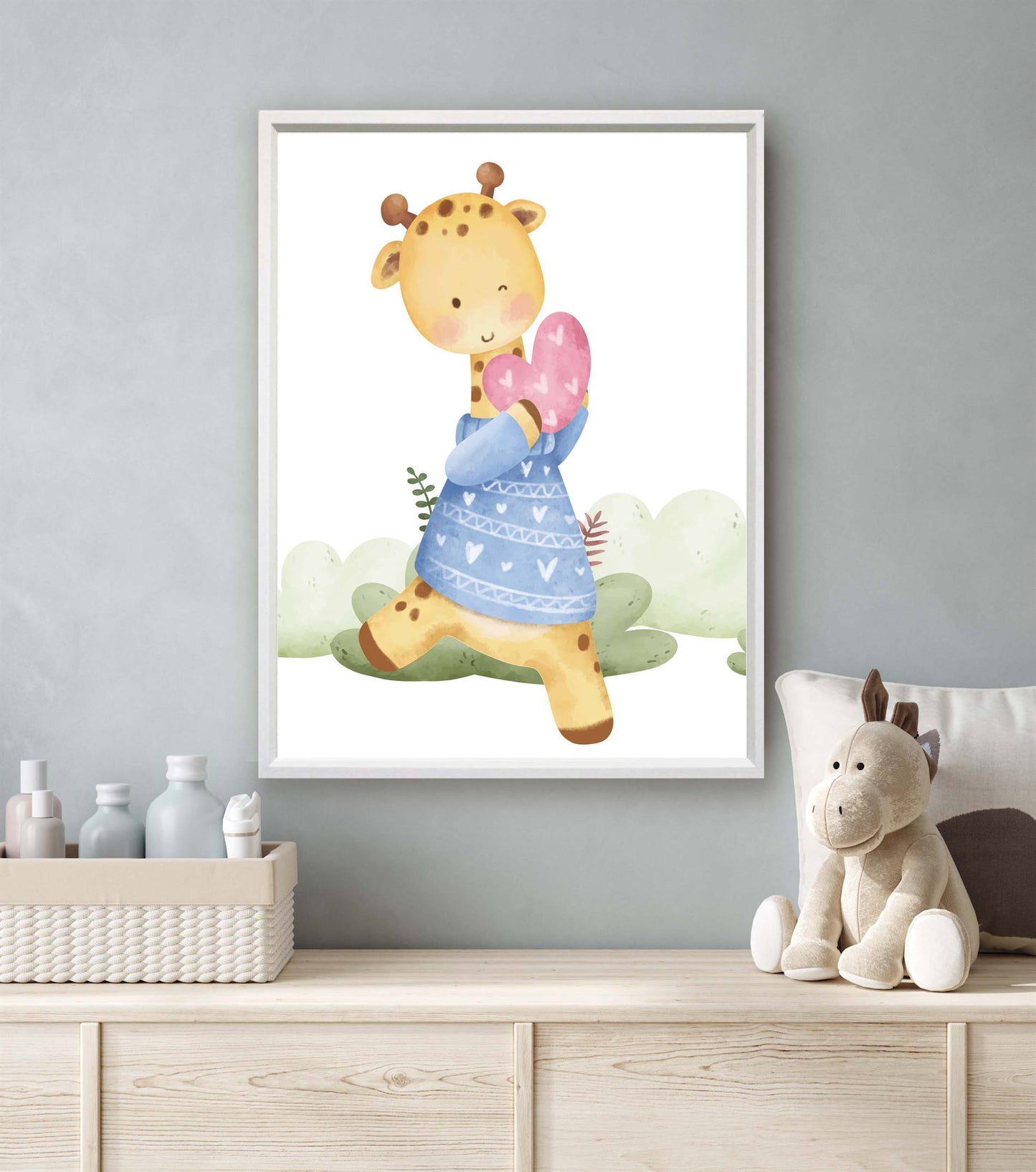 Aquarel giraf met hartje - Dieren