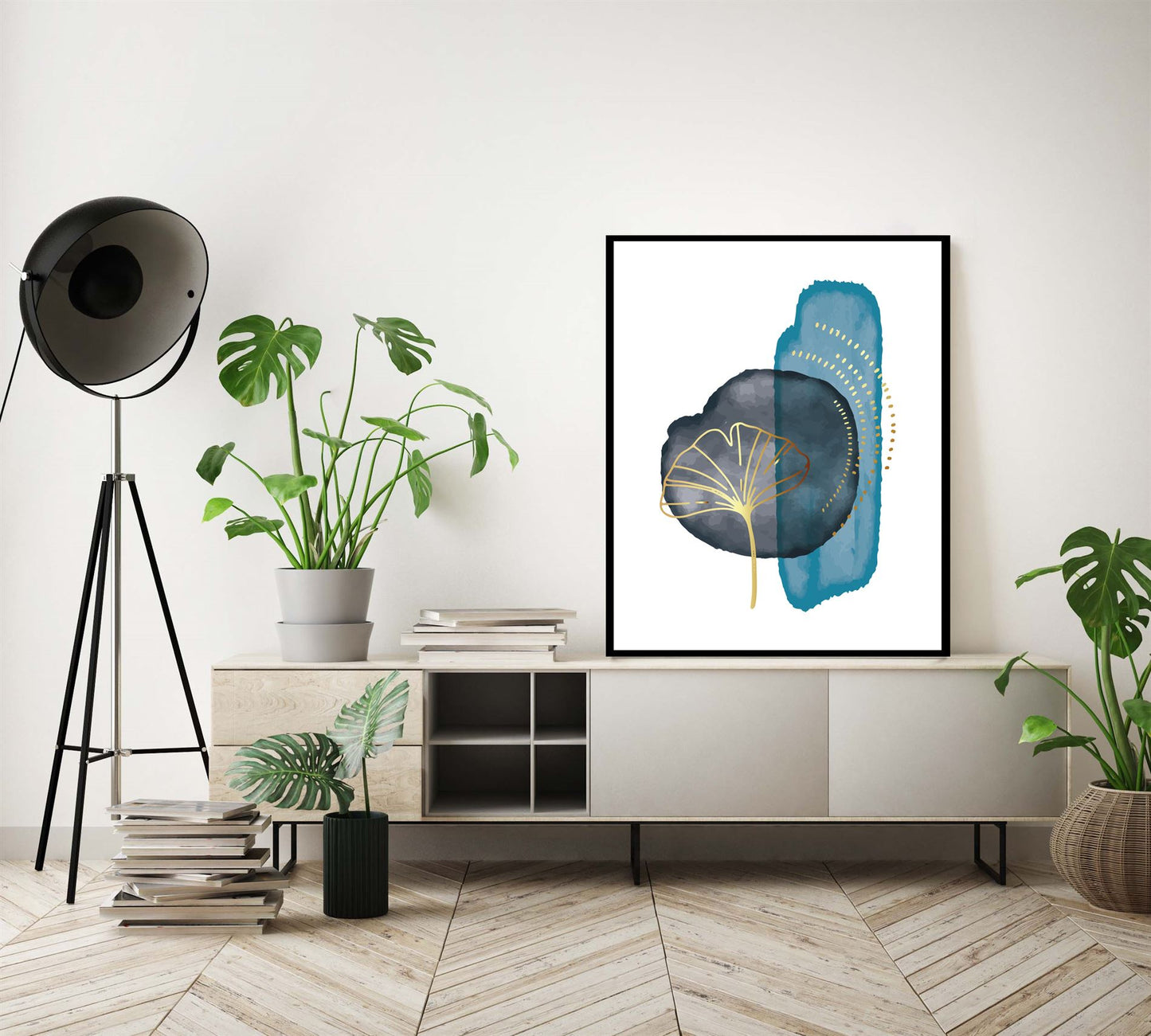 Abstracte lijnen aquarel verf gouden lijnen blauw - Abstract lijnen / Kunst