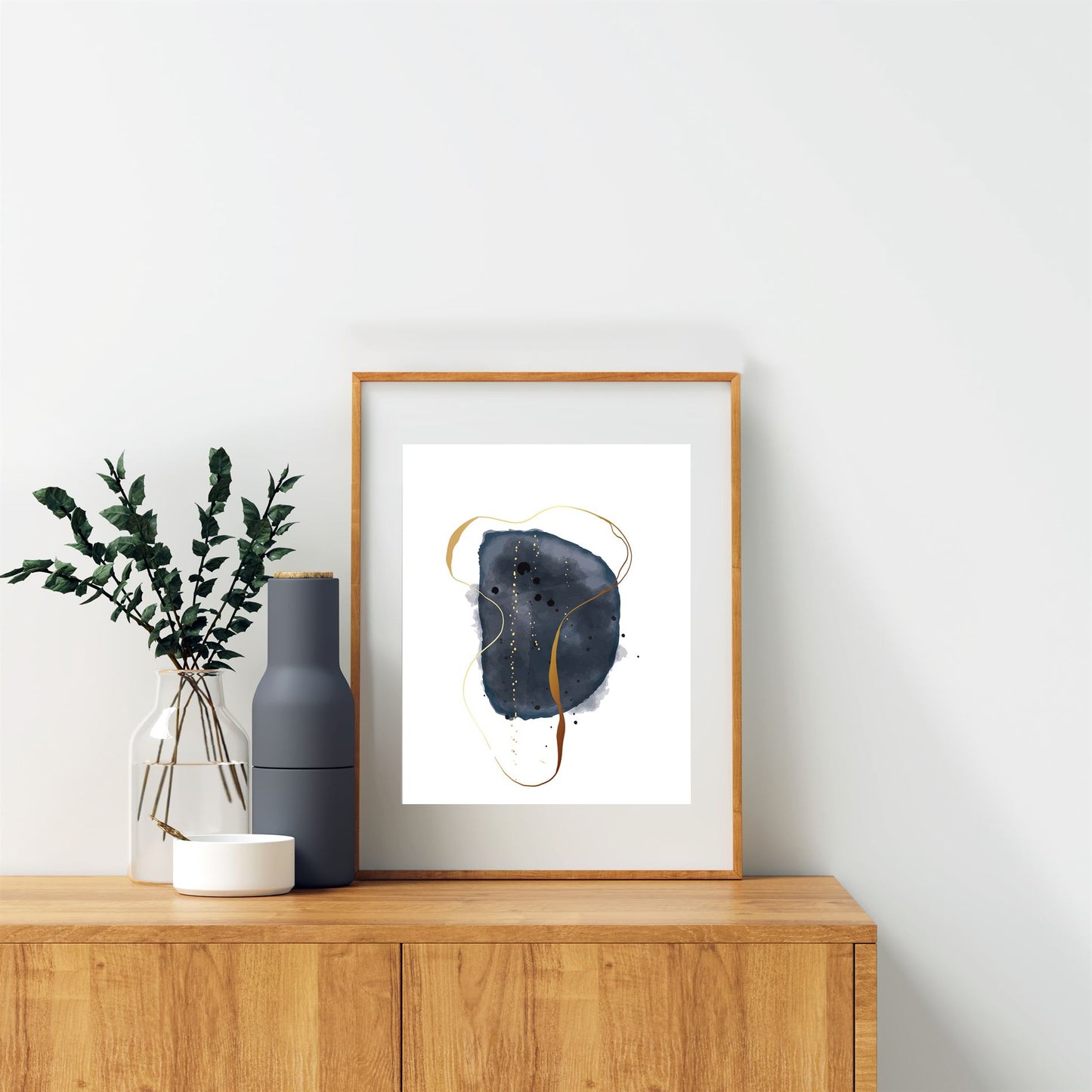 Abstracte lijnen aquarel verf gouden lijnen donker blauw - Abstract lijnen / Kunst