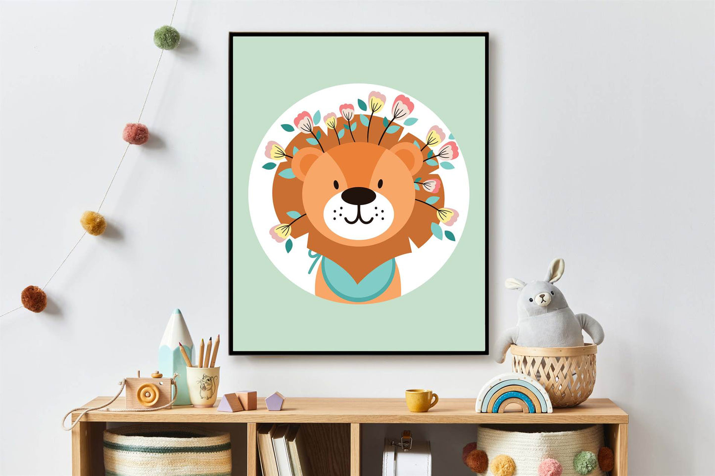 Lieve leeuw met bloemetjes groen - Dieren met bloemetjes