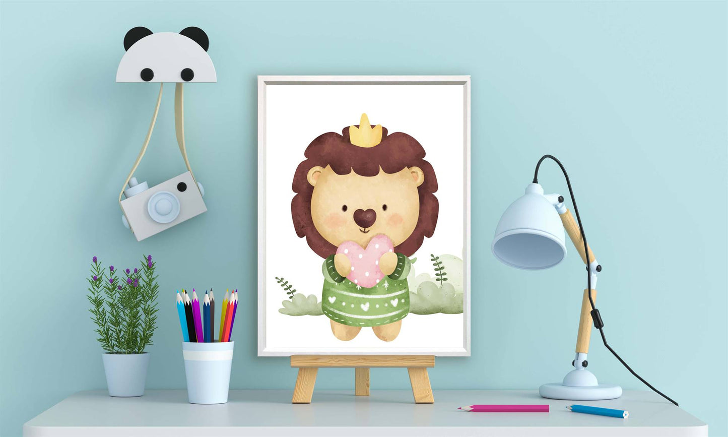 Aquarel leeuw met hartje - Dieren