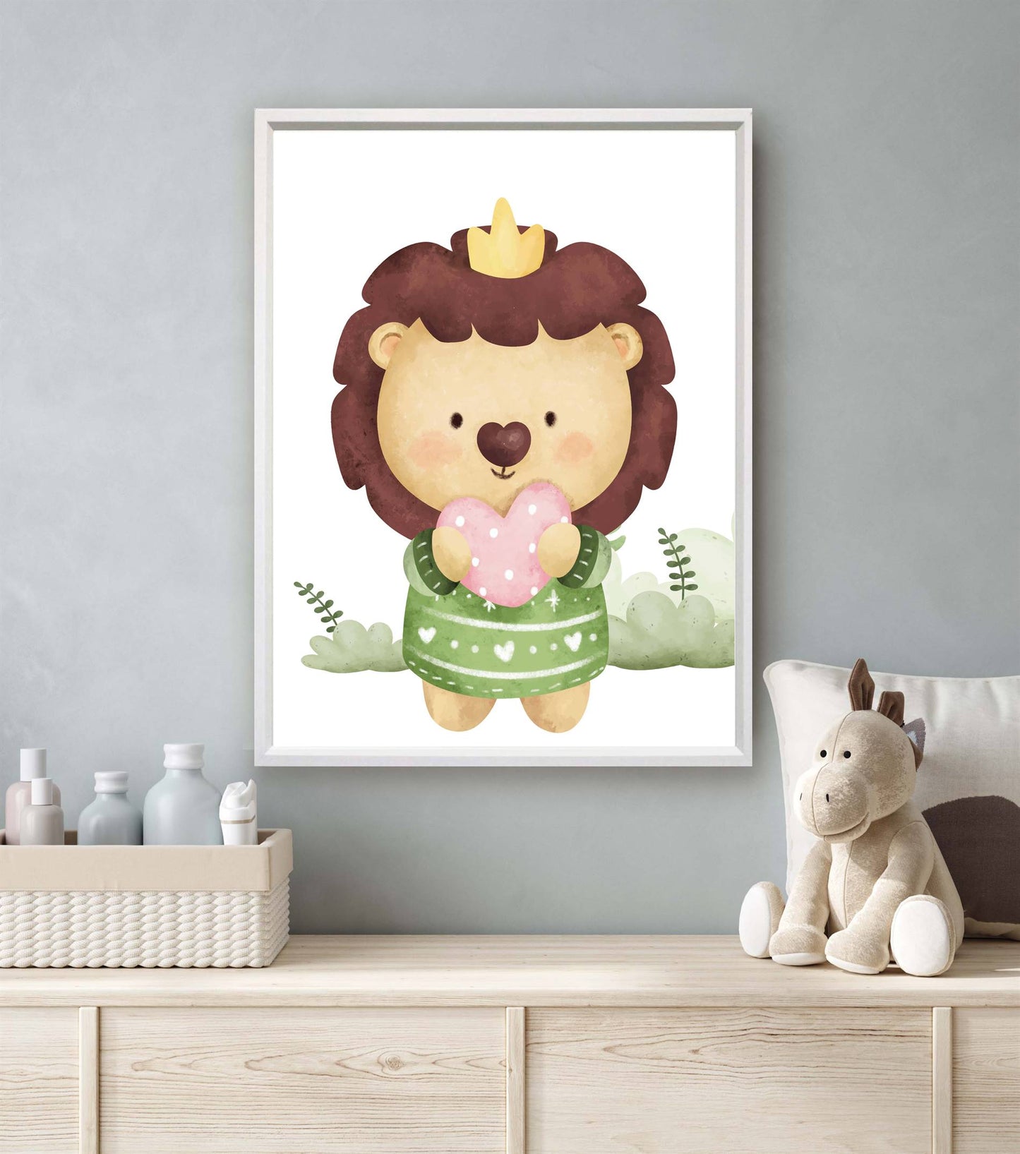 Aquarel leeuw met hartje - Dieren