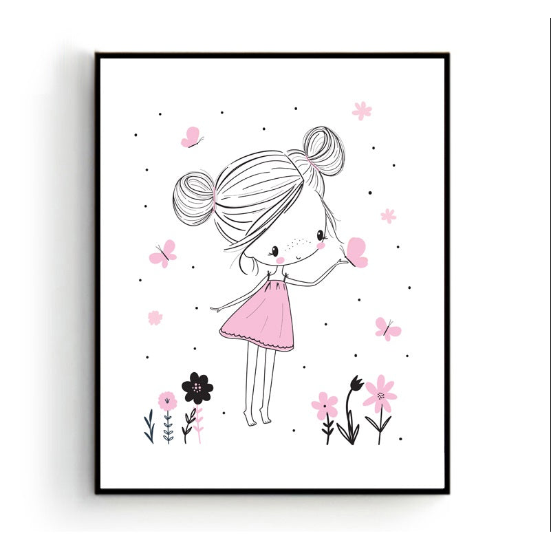Meisje met vlinders en hartje - Roze