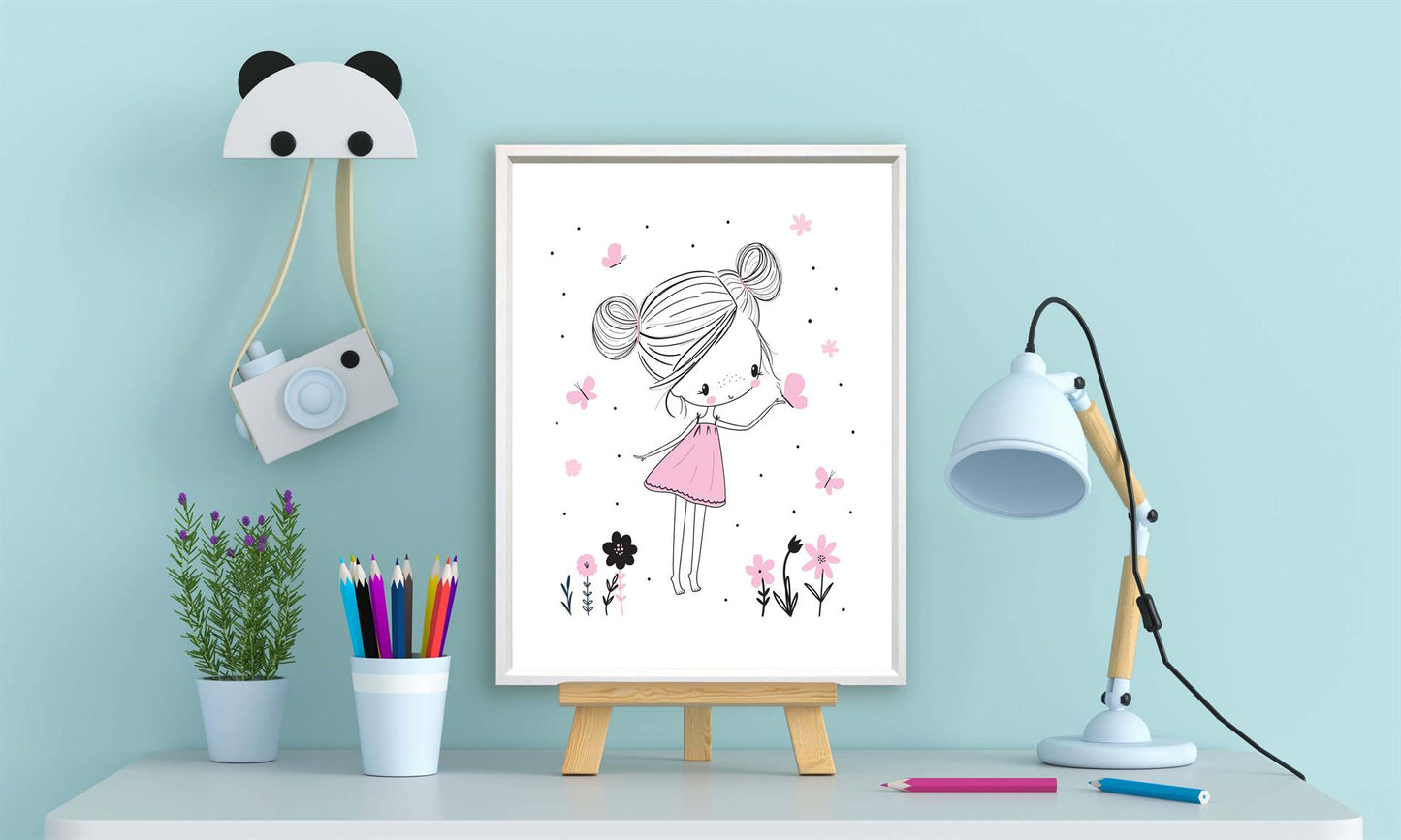 Meisje met vlinders en hartje - Roze