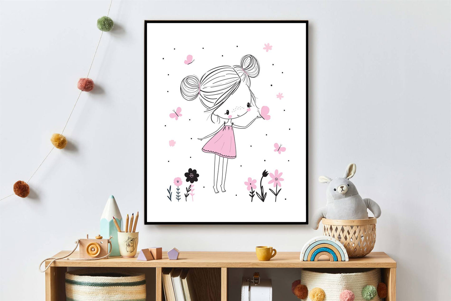 Meisje met vlinders en hartje - Roze