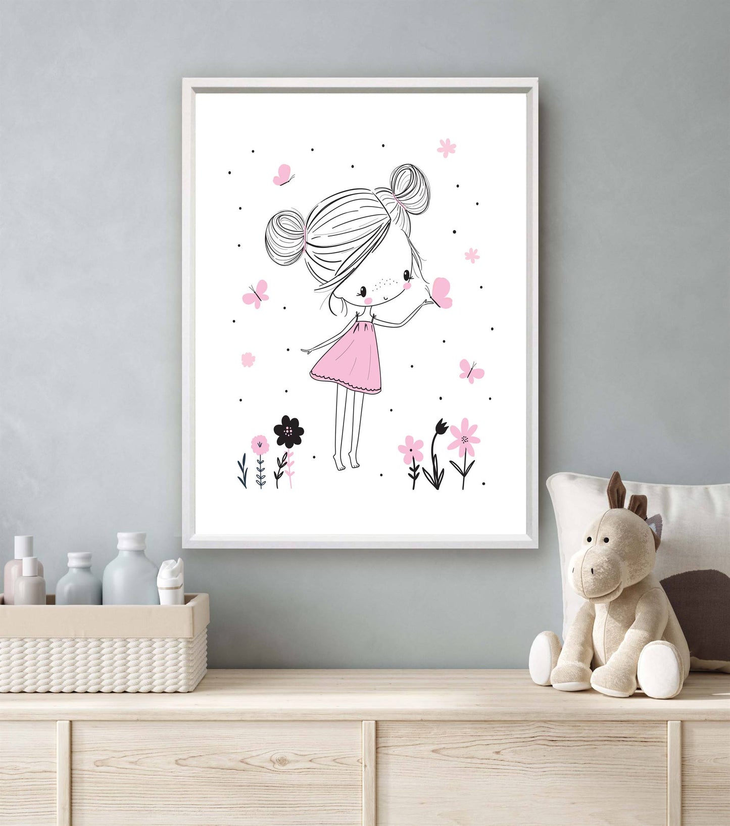 Meisje met vlinders en hartje - Roze