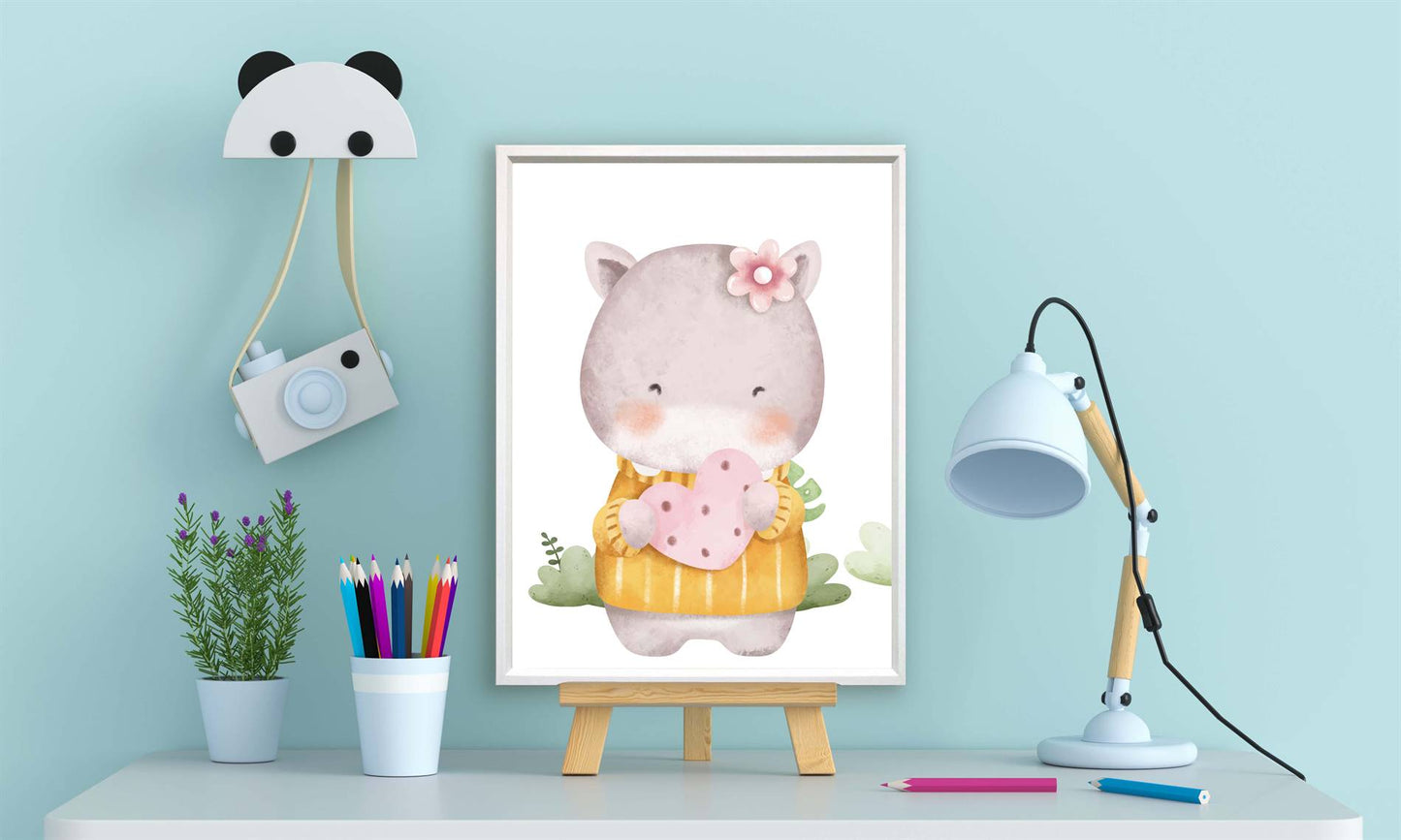 Aquarel nijlpaard met hartje - Dieren