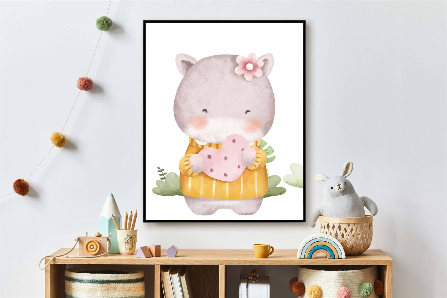 Aquarel nijlpaard met hartje - Dieren