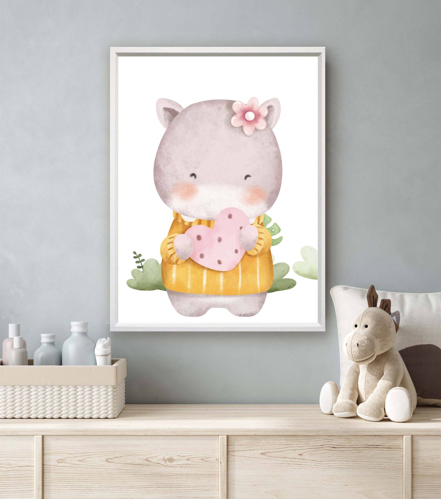 Aquarel nijlpaard met hartje - Dieren