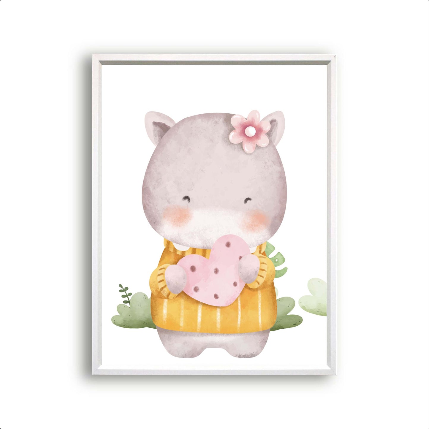 Aquarel nijlpaard met hartje - Dieren