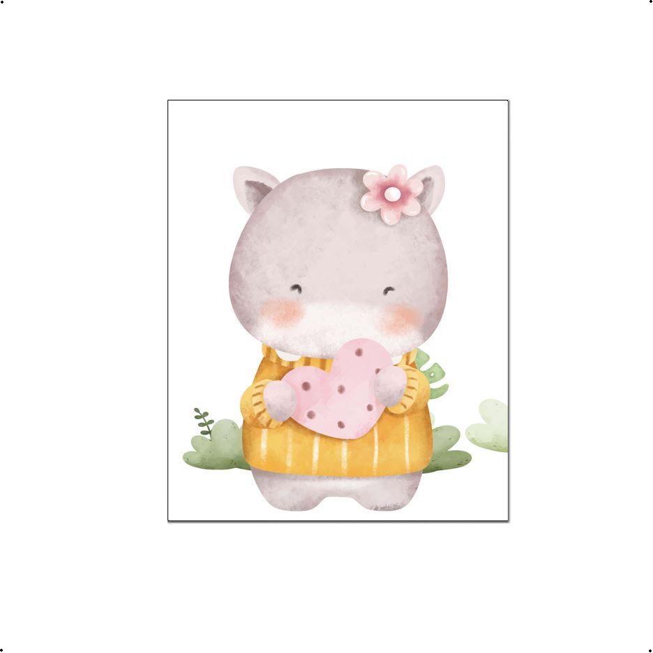 Aquarel nijlpaard met hartje - Dieren