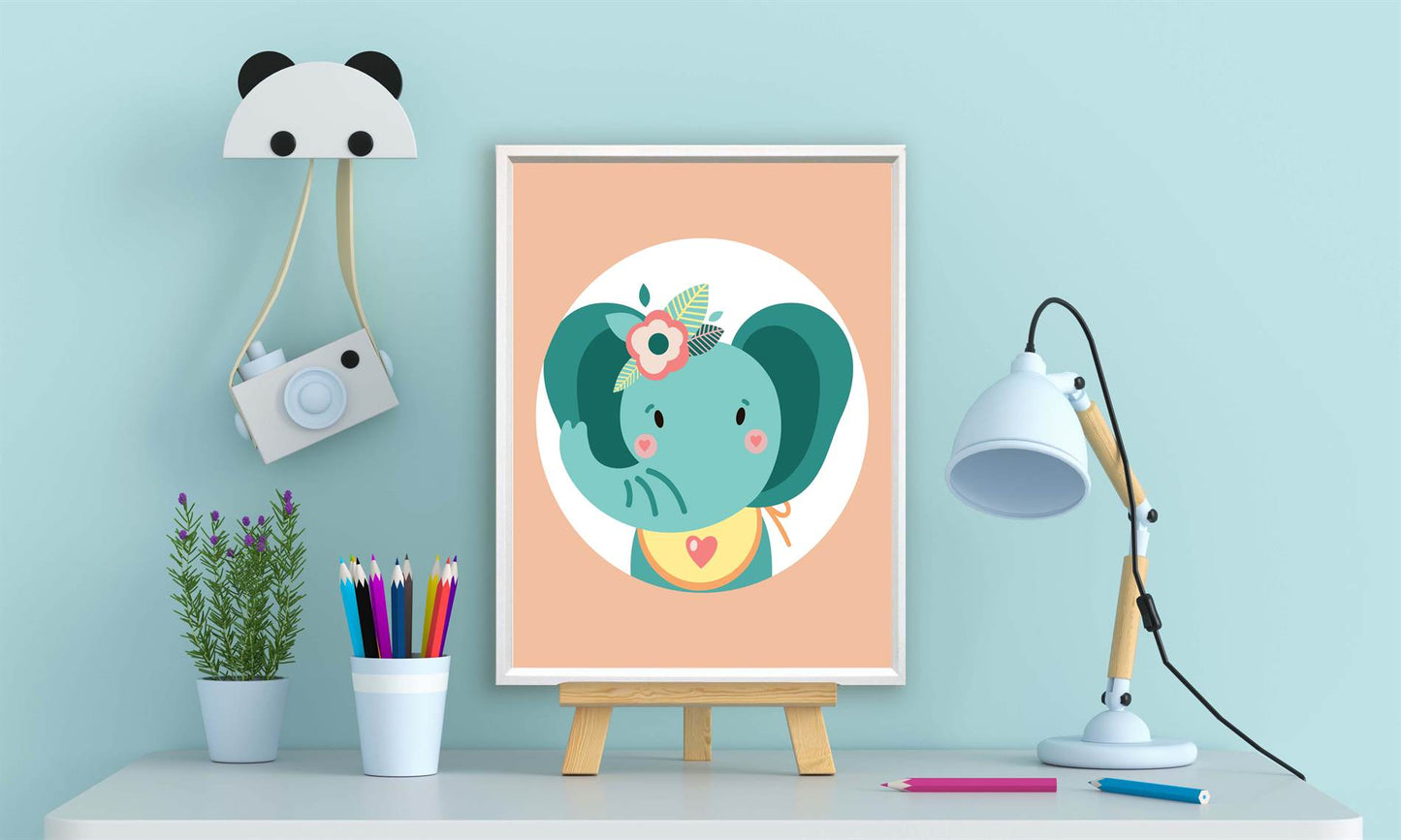 Lieve olifant met bloemetjes oranje - Dieren met bloemetjes