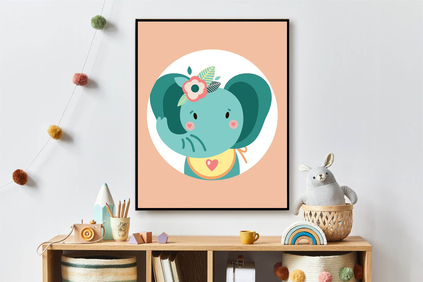 Lieve olifant met bloemetjes oranje - Dieren met bloemetjes