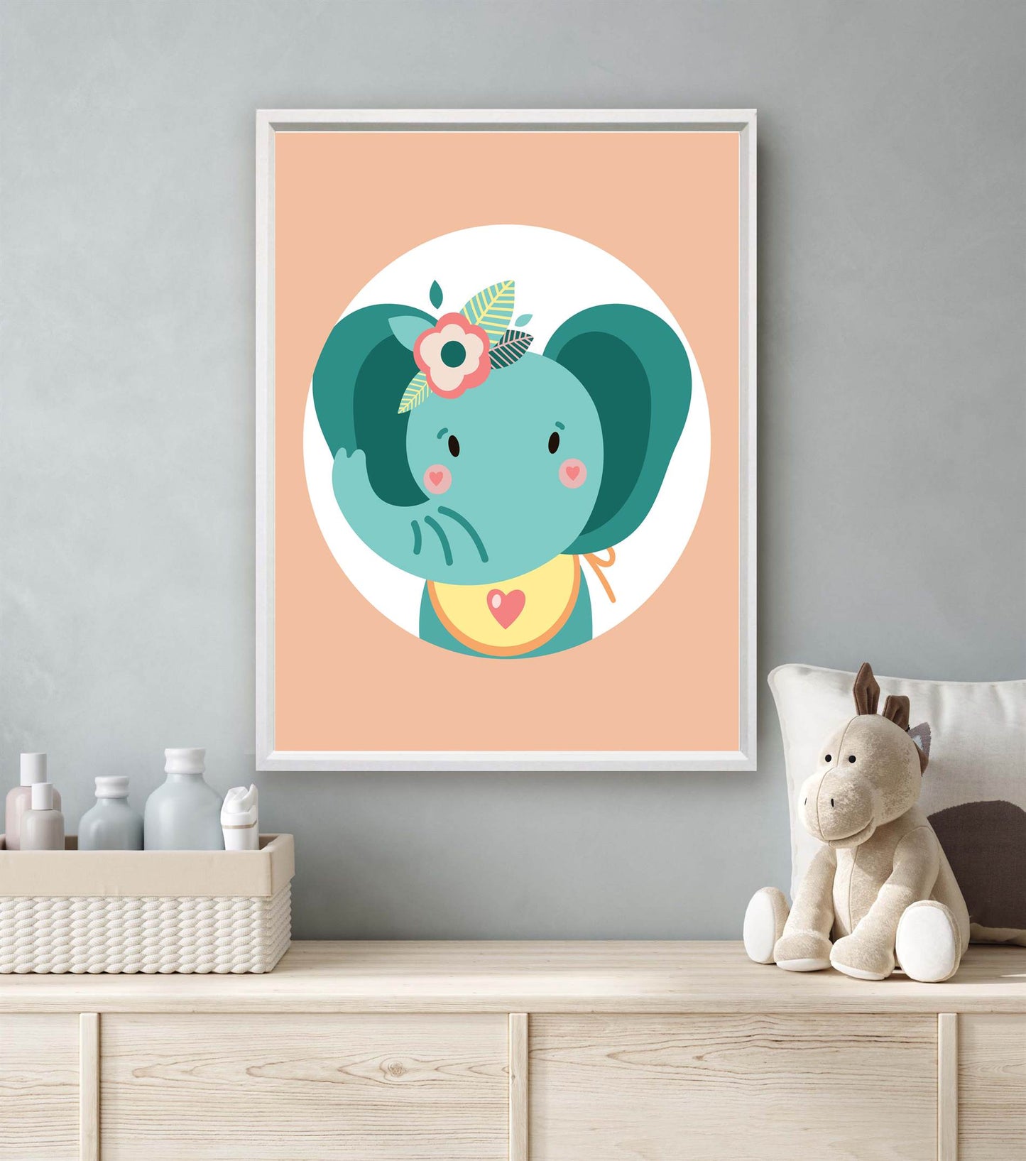 Lieve olifant met bloemetjes oranje - Dieren met bloemetjes