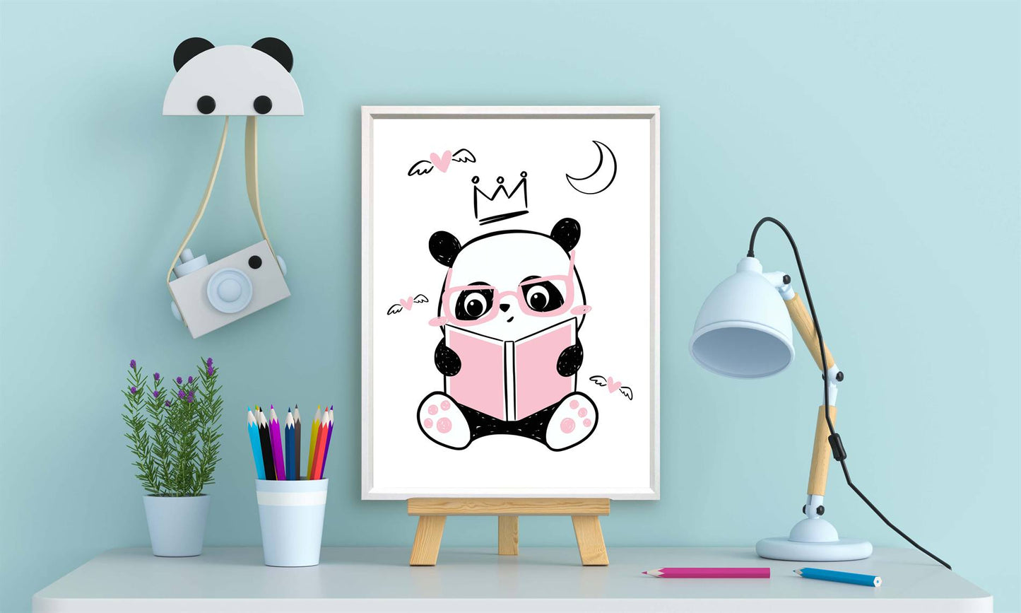 Panda boek lezen roze - Dieren