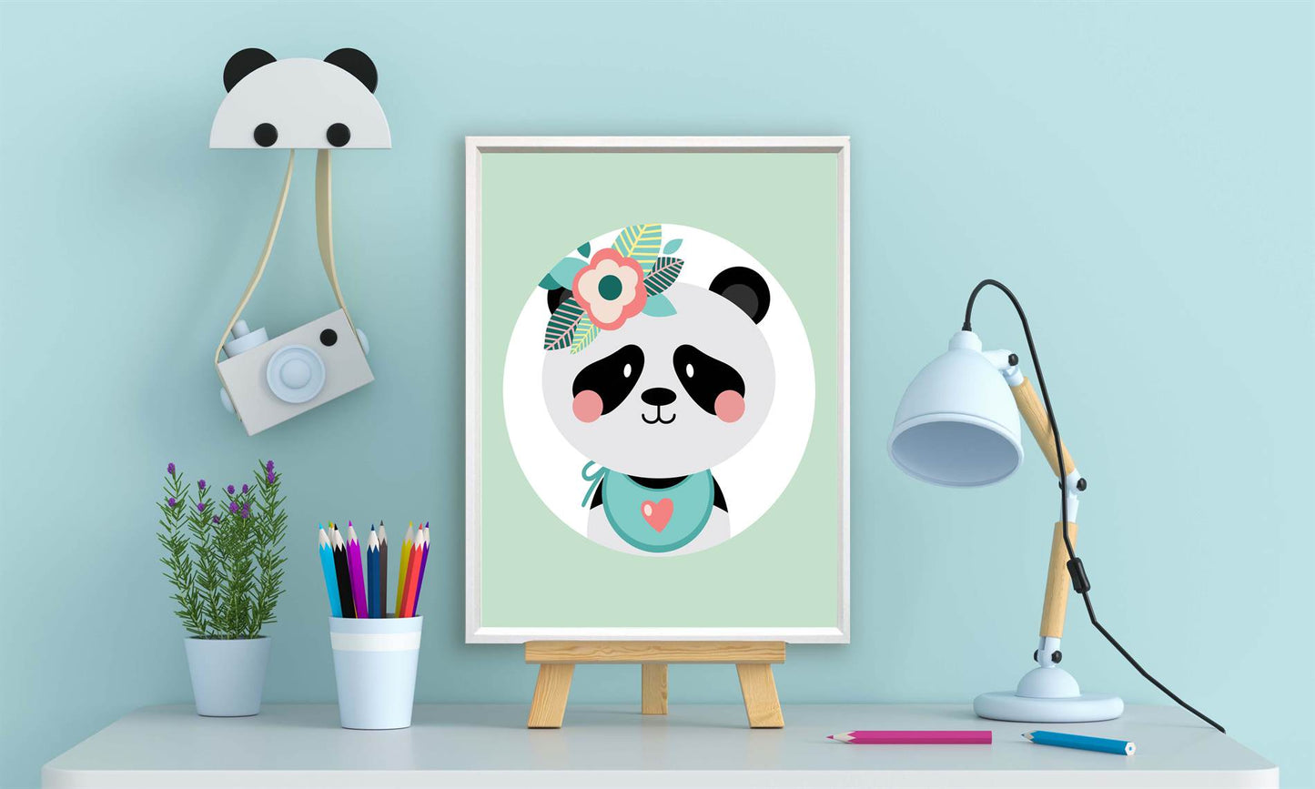 Lieve panda met bloemetjes groen - Dieren met bloemetjes