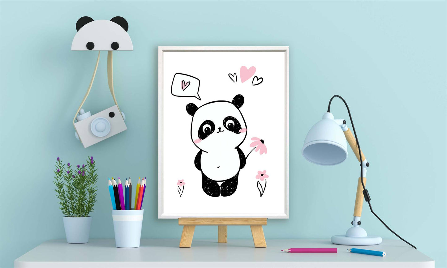 Panda met bloemetje roze - Dieren