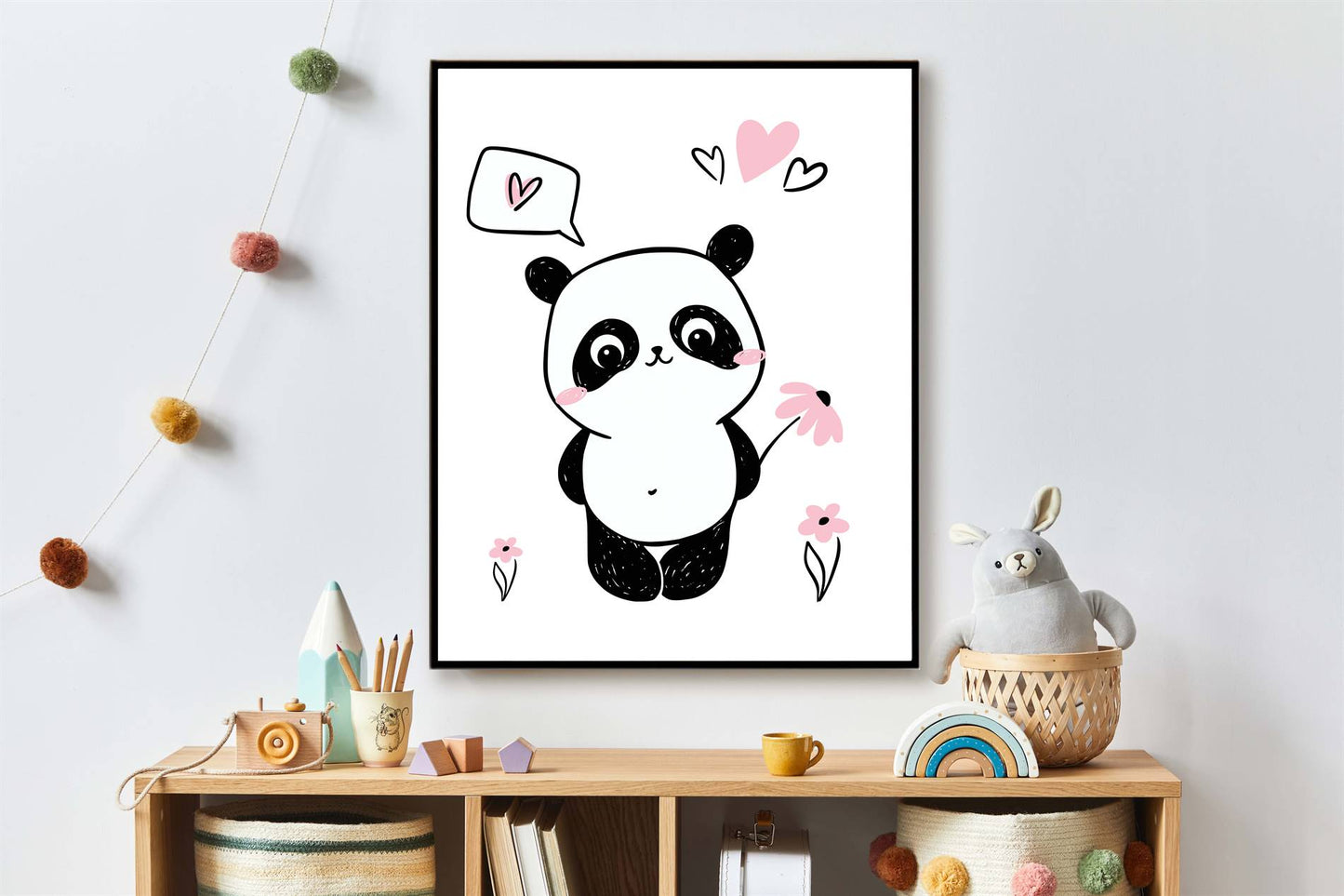 Panda met bloemetje roze - Dieren