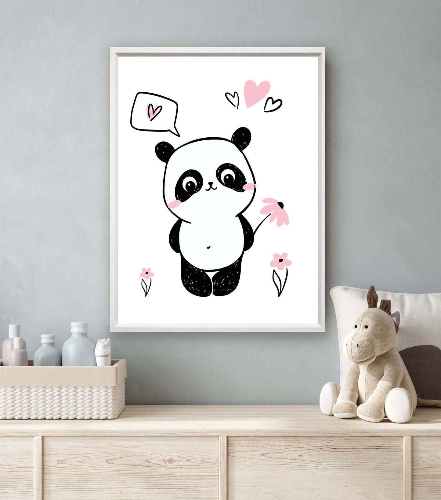 Panda met bloemetje roze - Dieren