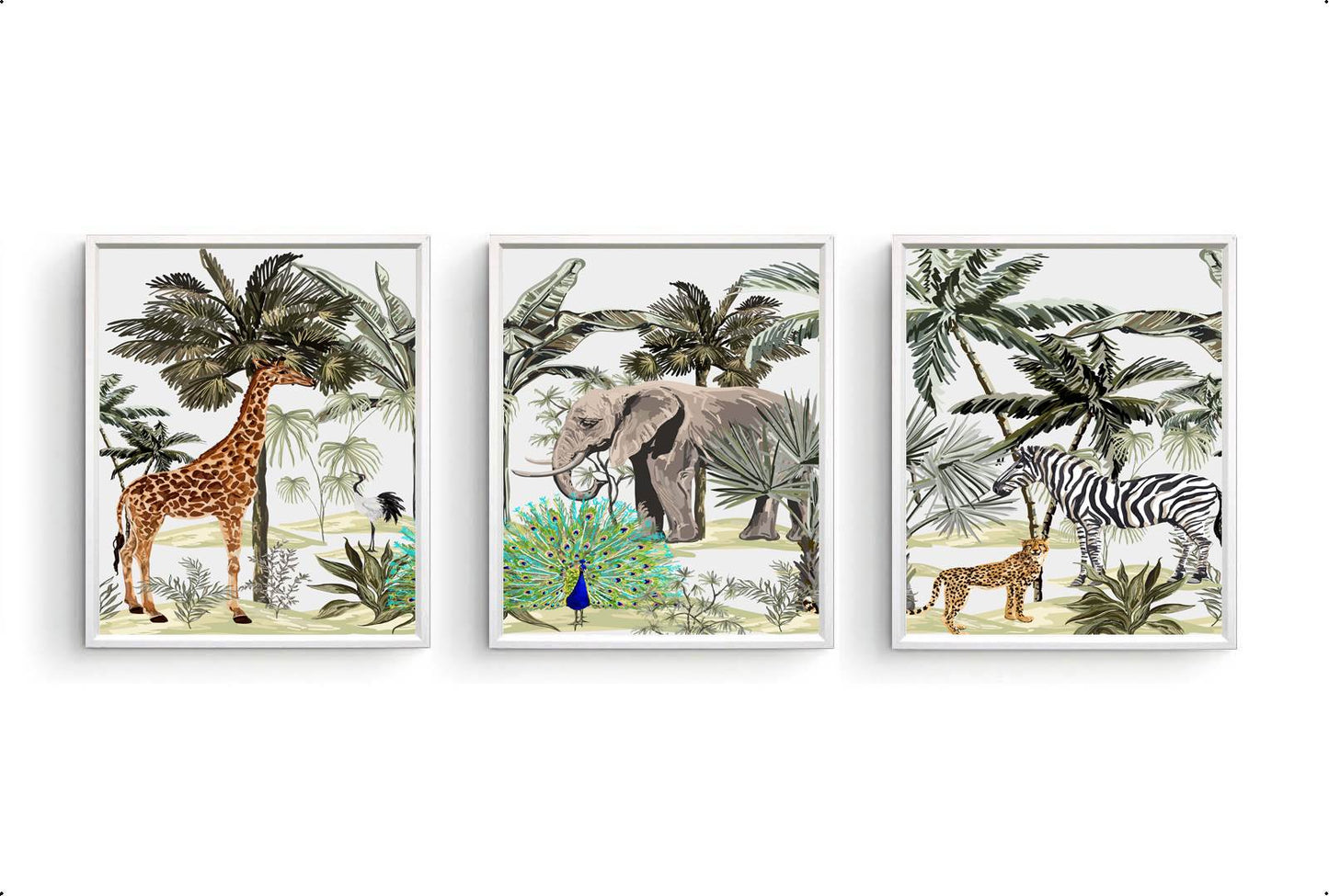 Jungle Giraf en Kraanvogel Aquarel / Waterkleur Links - Jungle Dieren