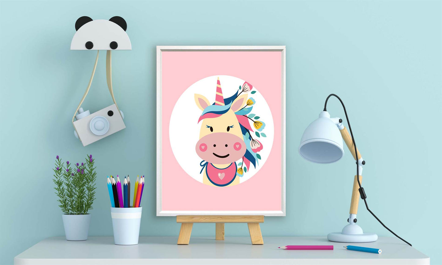 Lieve unicorn met bloemetjes roze - Dieren met bloemetjes