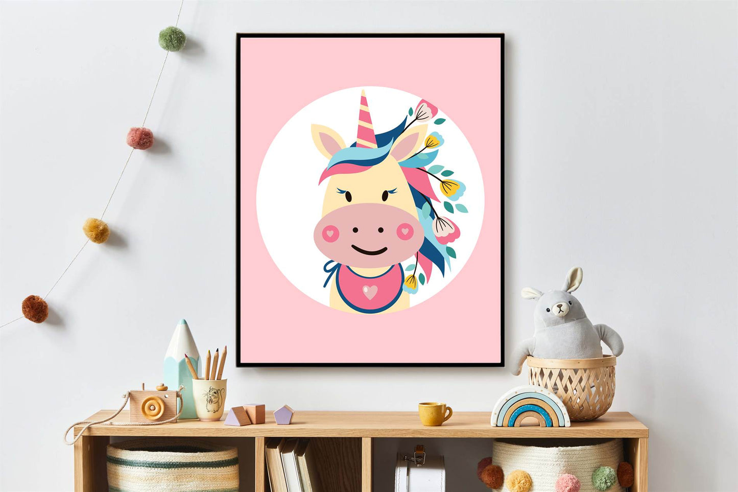 Lieve unicorn met bloemetjes roze - Dieren met bloemetjes