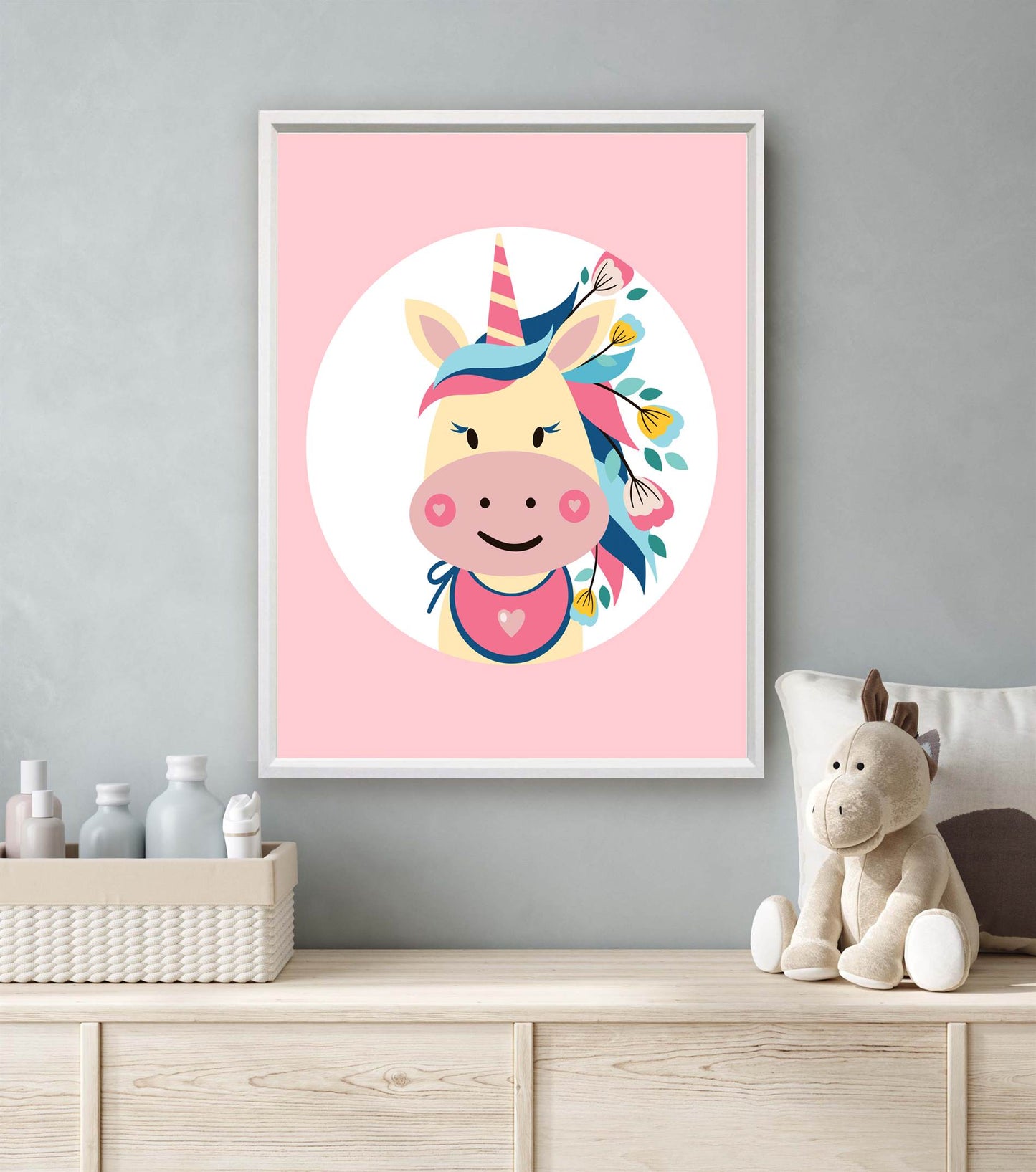 Lieve unicorn met bloemetjes roze - Dieren met bloemetjes